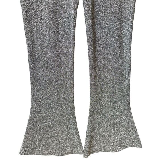 H&M Women’s Flared Dressy Pants Silver Metallic Pull On Size L Party Cocktails - Picture 3 of 11